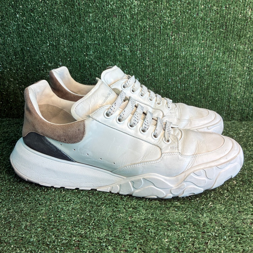 Alexander McQueen Court Trainer Oversized Suede Trim Luxury Sneaker White Men 12